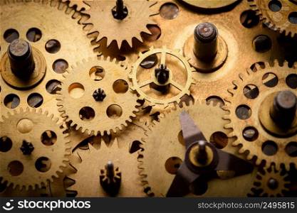 Vintage gears and cogs from old mechanism macro