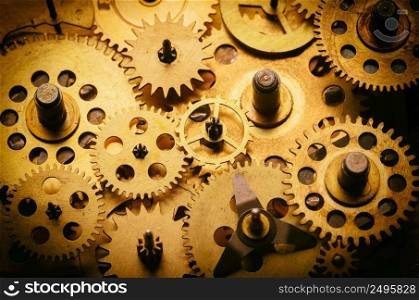 Vintage gears and cogs from old mechanism macro shot