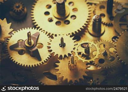Vintage gears and cogs macro closeup vintage color stylized