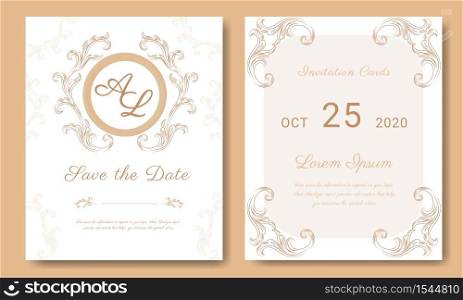 Vintage gold rectangle frame Luxury with floral corner decoration, vector wedding invitation or name card template, Poster, page, banner, brochure, template. Vector illustration.