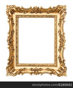 vintage golden picture frame isolated on white background. antique object