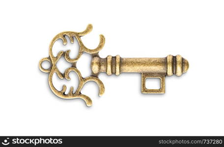 Vintage golden skeleton key isolated on white background