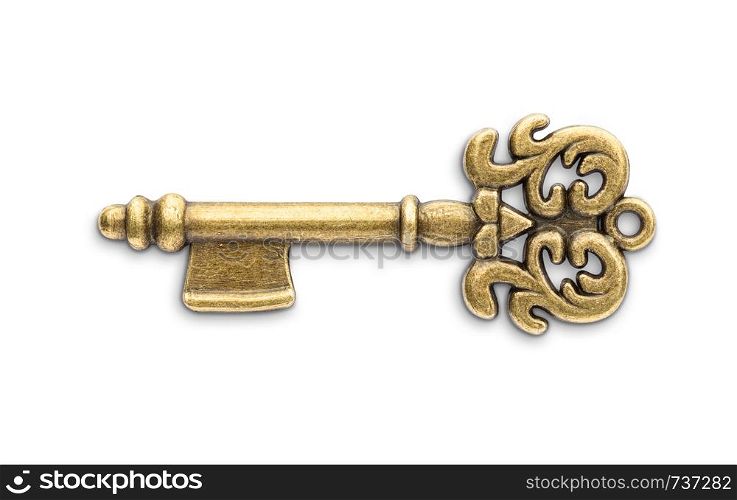 Vintage golden skeleton key isolated on white background