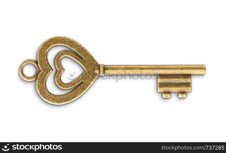 Vintage golden skeleton key isolated on white background