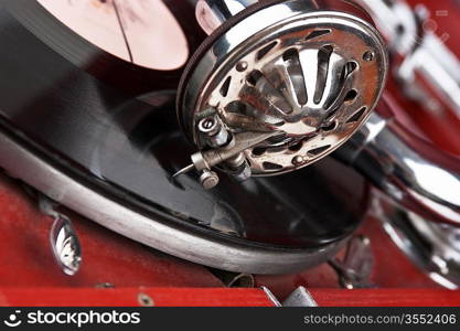 Vintage gramophone with a vinyl