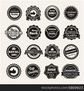 Vintage guaranteed quality, best offer and limited edition round color stamps isolated vector illustration