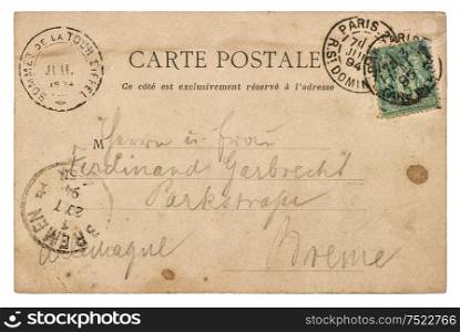 Vintage handwritten postcard letter with unreadable undefined text. Used paper texture