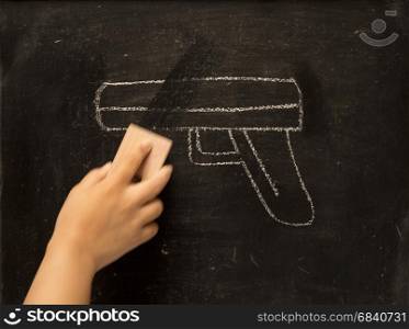 vintage illustration wiping gun on blackboard background