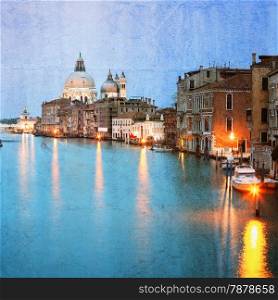 Vintage image of Grand canal at sunset, Venice, Italy