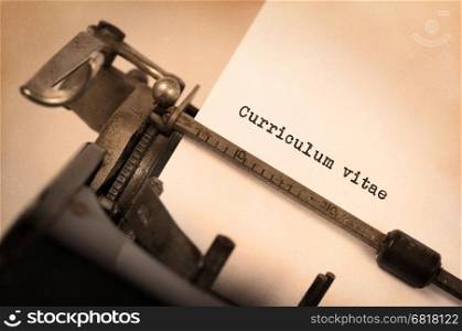 Vintage inscription made by old typewriter, Curriculum vitae