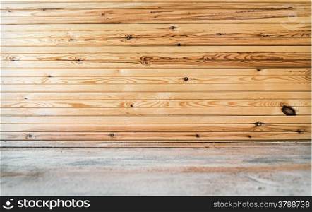 Vintage interior from wall of wooden plank and wood floor