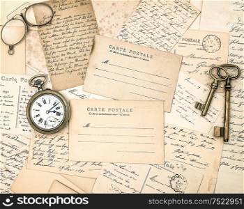 Vintage letters and postcards. Nostalgic used papers background