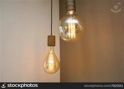 vintage light bulb lamp decorative in home retro design closeup. vintage light bulb lamp decorative in home retro design