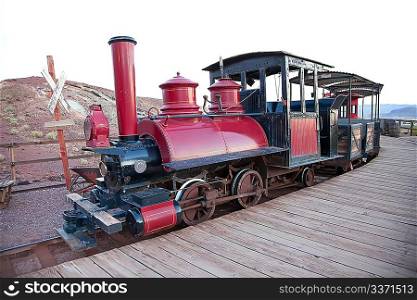 Vintage locomorive with carriage in old silver miner town Calico, USA