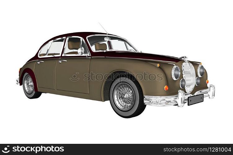 Vintage luxury car isolated in white background - 3D render. Vintage luxury car - 3D render