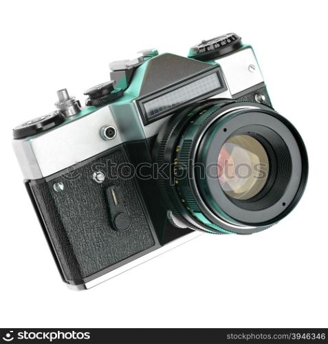 Vintage manual camera isolated over white background