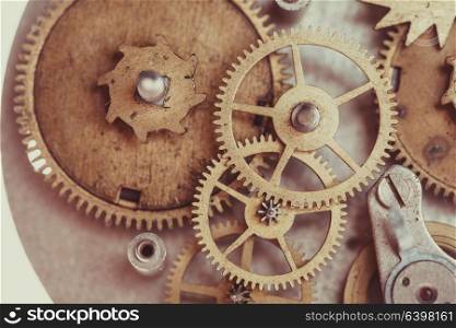 Vintage mechanical watches mechanism, close up gears. Mechanical watches close up