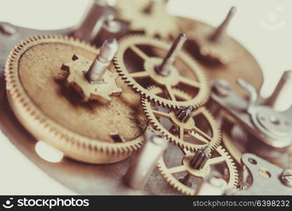 Vintage mechanical watches mechanism, close up gears. Mechanical watches close up