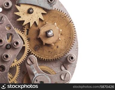 Vintage mechanical watches mechanism isolated on white. Mechanical watches