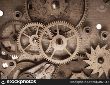 Vintage mechanical watches mechanism isolated on white. Mechanical watches macro