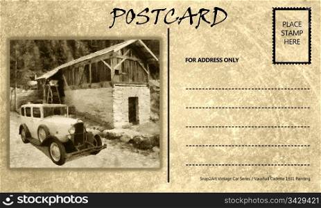 Vintage Motor Car Stained Postcard Template with Copy Area