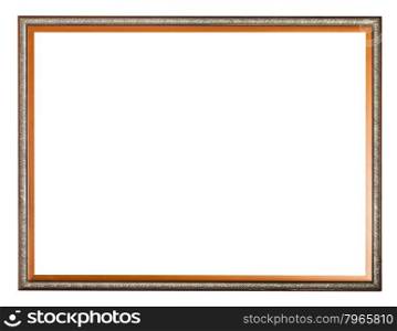 vintage narrow carved wooden picture frame with cut out blank space isolated on white background