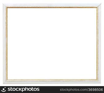 vintage narrow white picture frame with cutout canvas isolated on white background