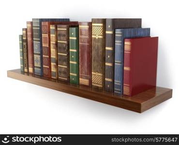 Vintage old books on shelf isolated on white. 3d