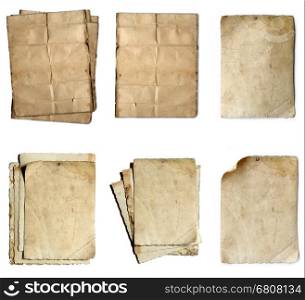 vintage old paper collection isolated on white background