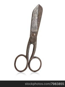 Vintage, old scissors close-up isolated on a white background