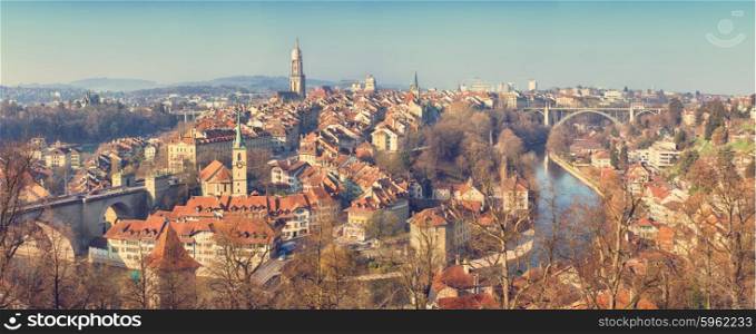 vintage panoramic view of the old town of Bern, Switzerland
