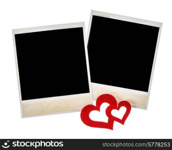 Vintage photo frames with heart decoration. Valentine&rsquo;s day concept