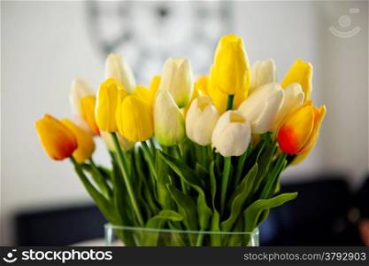Vintage photo of bouquet of spring tulips