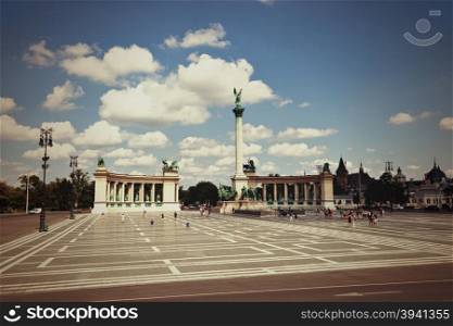 Vintage photo of Heroes square, Budapest, Hungary