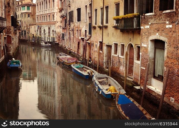Vintage photo of small canal in Venice, Italy