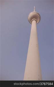 Vintage photography of TV tower Alexanderplatz in a sunny day