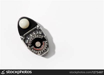 Vintage Photometer used for cinematography and photography isolated on gray background. Copy space