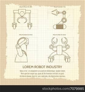 Vintage poster of robotic armed machines. Vintage poster of industrial robotic armed machines. Vector illustration