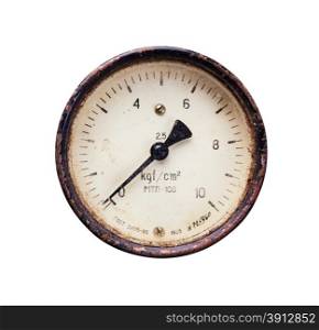 Vintage pressure meter, isolated on white