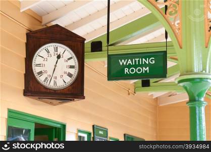 vintage public transport waiting room and large antique clock