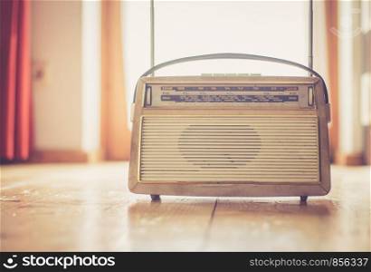 Vintage Radio on the floor, wood
