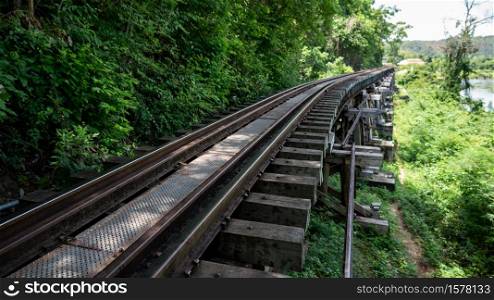 Vintage railroad, railway tracks in a rural scene.