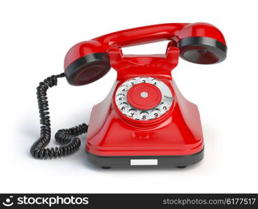 Vintage red telephone isolated on white background. 3d illustration. Retro styled telephone