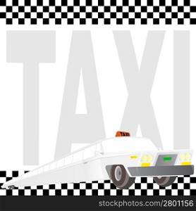 "Vintage retro car against the backdrop of the inscription, "Taxi." The illustration on a white background."