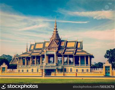 Vintage retro effect filtered hipster style image of Royal Palace complex, Phnom Penh, Cambodia