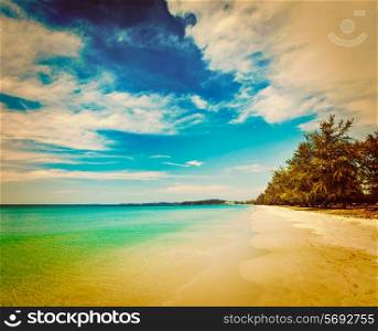 Vintage retro effect filtered hipster style image of Sihanoukville beach with beautiful sky cloudscape, Cambodia