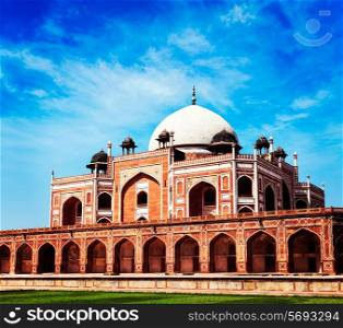 Vintage retro effect filtered hipster style travel image of Humayun&#39;s Tomb. Delhi, India. UNESCO World Heritage Site
