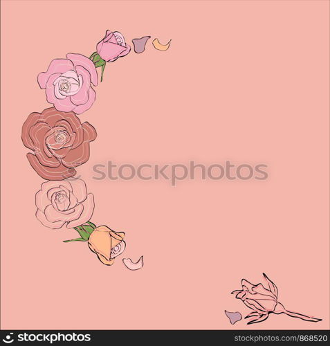 Vintage roses frame with round field for the text, ideal background for Valentine's day, Wedding, Women Day or any romantic event. vector illustration. roses frame with round field for the text