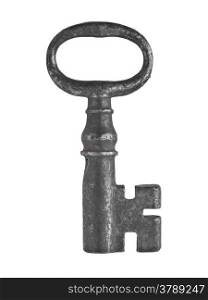 vintage rusty cabinet lock key over white