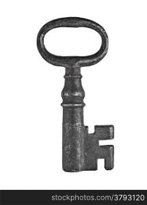 vintage rusty cabinet lock key over white, clipping path